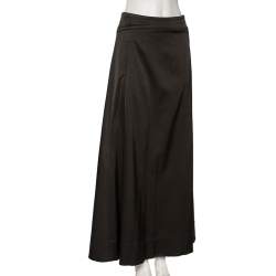 Pre Owned Emporio Armani Dark Grey Sateen Pocketed Maxi Skirt M