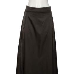 Pre Owned Emporio Armani Dark Grey Sateen Pocketed Maxi Skirt M