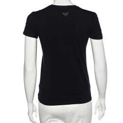 Pre Owned Emporio Armani Black Butterfly Print Cotton Sequins Top M