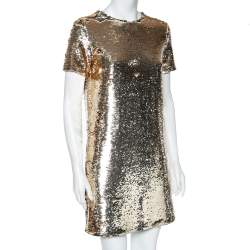 Pre Owned Emporio Armani Gold Sequin Embellished Mini Dress S