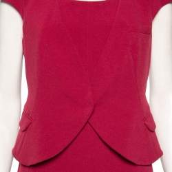 Pre Owned Emporio Armani Pink Knit Jacket Detailed Cap Sleeve Dress M