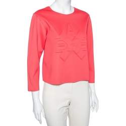 Emporio Armani Pink Jersey Logo Embossed Long Sleeve Top M