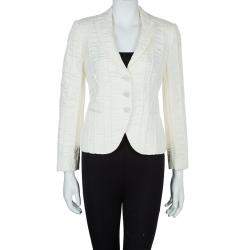 Pre Owned Emporio Armani Cream ZigZag Topstitch Detail Pintucked Blazer M