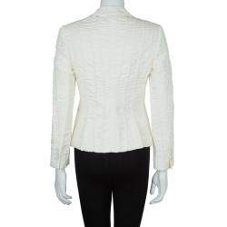 Pre Owned Emporio Armani Cream ZigZag Topstitch Detail Pintucked Blazer M