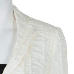 Pre Owned Emporio Armani Cream ZigZag Topstitch Detail Pintucked Blazer M