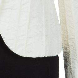 Pre Owned Emporio Armani Cream ZigZag Topstitch Detail Pintucked Blazer M