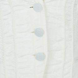 Pre Owned Emporio Armani Cream ZigZag Topstitch Detail Pintucked Blazer M