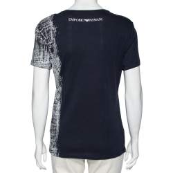 Pre Owned Emporio Armani Blue Cotton Half Printed Short Sleeve T-Shirt S