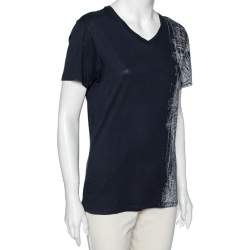 Pre Owned Emporio Armani Blue Cotton Half Printed Short Sleeve T-Shirt S