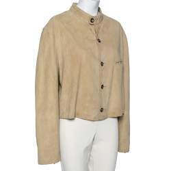 Pre Owned Emporio Armani Vintage Beige Suede Button Front Jacket XL