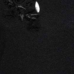 Pre Owned Emporio Armani Black Knit Floral Applique Sweater Top S