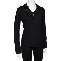 Pre Owned Emporio Armani Black Knit Floral Applique Sweater Top S