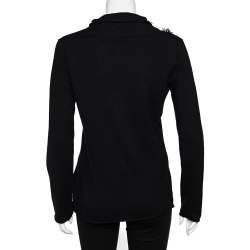 Pre Owned Emporio Armani Black Knit Floral Applique Sweater Top S