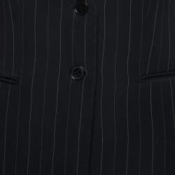 Pre Owned Emporio Armani Black Pinstriped Crepe Single Breasted Suit M