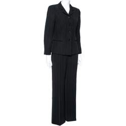 Pre Owned Emporio Armani Black Pinstriped Crepe Single Breasted Suit M