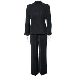 Pre Owned Emporio Armani Black Pinstriped Crepe Single Breasted Suit M