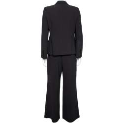 Pre Owned Emporio Armani Black Textured Crepe Padded Shoulder Detail Tailored Suit M