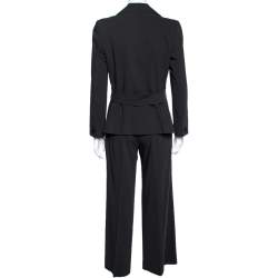 Pre Owned Emporio Armani Vintage Black Wool Belt Detailed Tailored Suit M