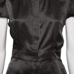 Pre Owned Emporio Armani Black Polka Dot Ruffled Hem Cap Sleeve Blouse L