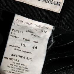 Pre Owned Emporio Armani Black Pinstriped Crepe Front Tie Detail Single Breasted Suit M