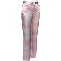 Pre Owned Emporio Armani Pink & Grey Silk Pants M