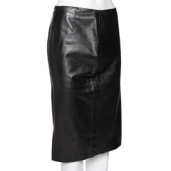 Pre Owned Emporio Armani Vintage Black Leather Knee Length Skirt M