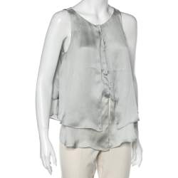 Emporio Armani Pale Green Silk Layered Sleeveless Button Front Top M