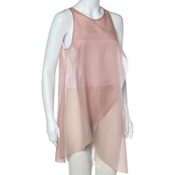 Pre Owned Emporio Armani Pink Taffeta Sheer Sleeveless Top M