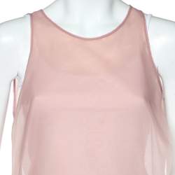 Pre Owned Emporio Armani Pink Taffeta Sheer Sleeveless Top M