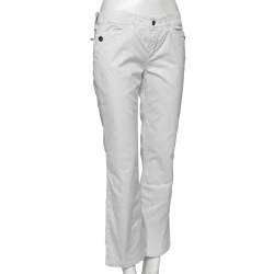 Pre Owned Emporio Armani  White Cotton Regular Fit Pants M