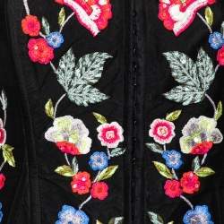 Pre Owned Emporio Armani Black Floral Sequin Embroidered Crepe Corset S