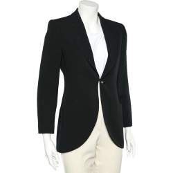 Pre Owned Emporio Armani Black Crepe Button Front Blazer S