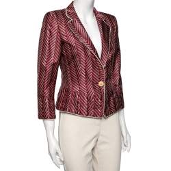 Pre Owned Emporio Armani Red Printed Silk Blazer M