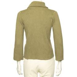 Pre Owned Emporio Armani Olive Green Rib Knit Zip Front Long Sleeve Jacket L