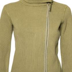 Pre Owned Emporio Armani Olive Green Rib Knit Zip Front Long Sleeve Jacket L