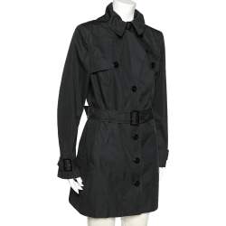 Pre Owned Emporio Armani Black Cotton Blend Belted Trench Coat L