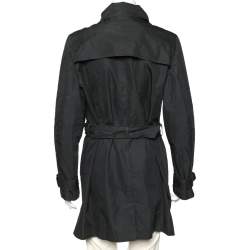 Pre Owned Emporio Armani Black Cotton Blend Belted Trench Coat L