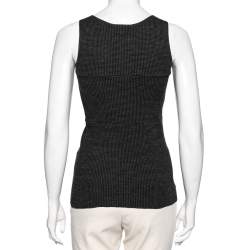 Pre Owned Emporio Armani Grey Wool Knot Detailed Front Sleeveless Top S