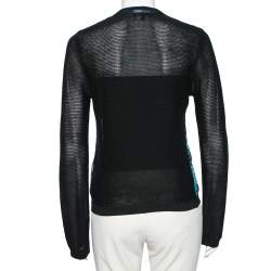 Pre Owned Emporio Armani Black & Blue Printed Silk Paneled Knit Cardigan M
