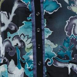 Pre Owned Emporio Armani Black & Blue Printed Silk Paneled Knit Cardigan M