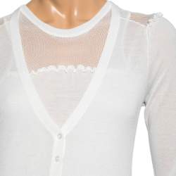 Pre Owned Emporio Armani Off White Knit Sleeveless Top & Button Front Cardigan M