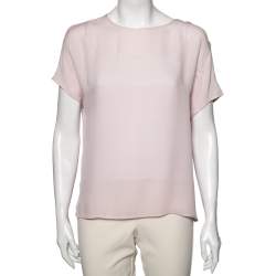 Pre Owned Emporio Armani Powder Pink Crepe Silk Blouse M