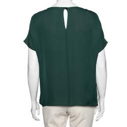 Pre Owned Emporio Armani Green Silk Cap Sleeve Top M
