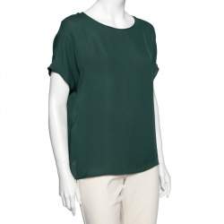 Pre Owned Emporio Armani Green Silk Cap Sleeve Top M