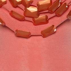 مملوكة مسبقًا فستان ايمبيرو أرماني تريكو برتقالي مزخرف رقبة حمالات قصير مقاس صغير ( سمول )