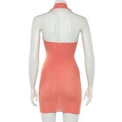 مملوكة مسبقًا فستان ايمبيرو أرماني تريكو برتقالي مزخرف رقبة حمالات قصير مقاس صغير ( سمول )