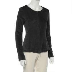 Pre Owned Emporio Armani Grey Terry Zip Front Jacket M