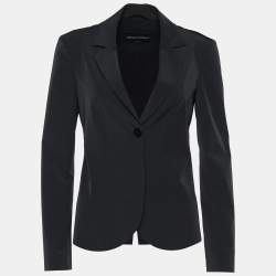 Pre Owned Emporio Armani Black Synthetic Single Breasted Blazer S