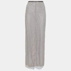 Pre Owned Emporio Armani Dusky Pink Bead Embellished Tulle Top & Midi Skirt Set M