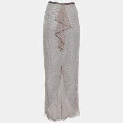 Pre Owned Emporio Armani Dusky Pink Bead Embellished Tulle Top & Midi Skirt Set M